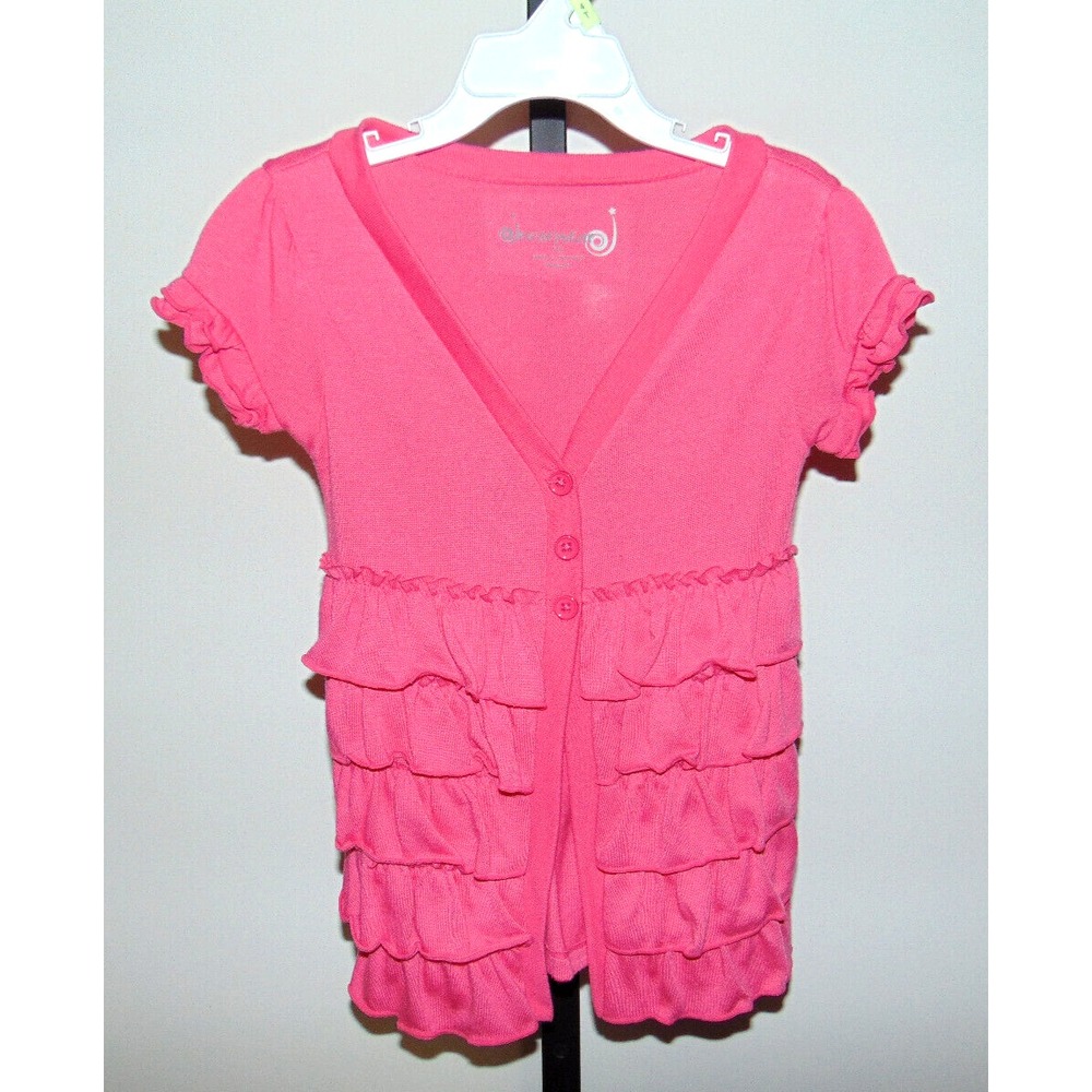 Dream Star Girl's Shirt Blouse 5T Hot Pink Button Down Ruffle Short Sleeve